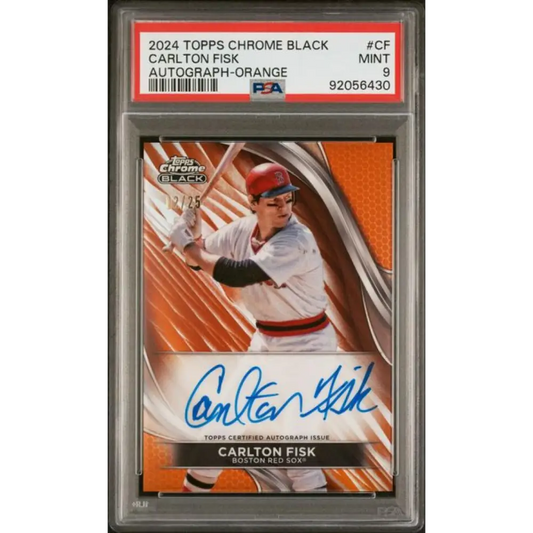 2024 Topps Chrome Black Refractor Orange #CBA-CF Carlton Fisk PSA 9 MINT Auto 2/25 Boston Red Sox Baseball Card