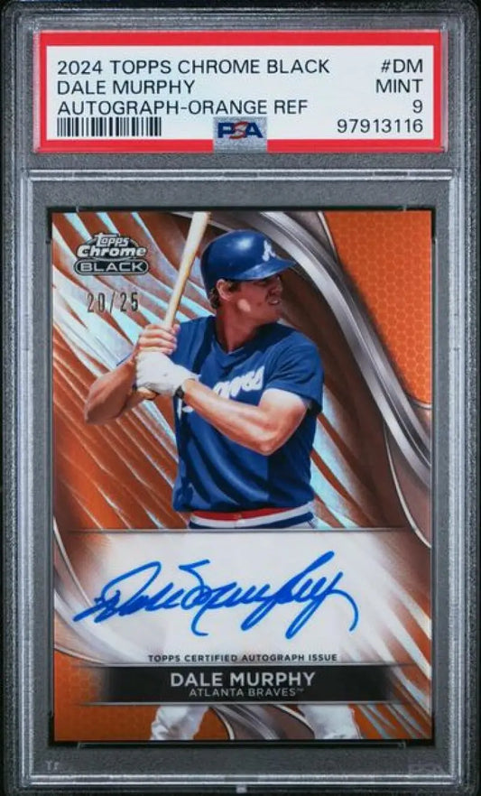 PSA 9 MINT Dale Murphy autographed Black Refractor Orange baseball card Atlanta Braves 28/25