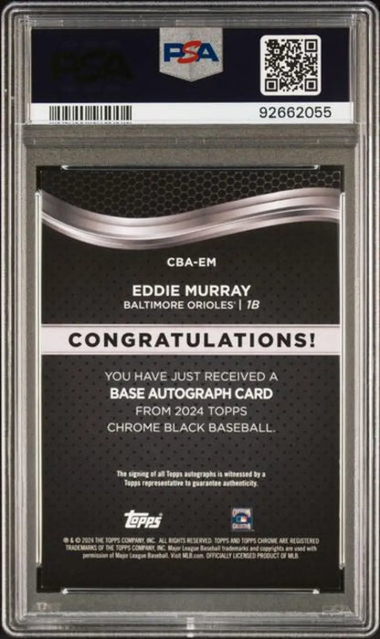 Back side of Eddie Murray Baltimore Orioles Black Refractor Autograph Card PSA 9 MINT