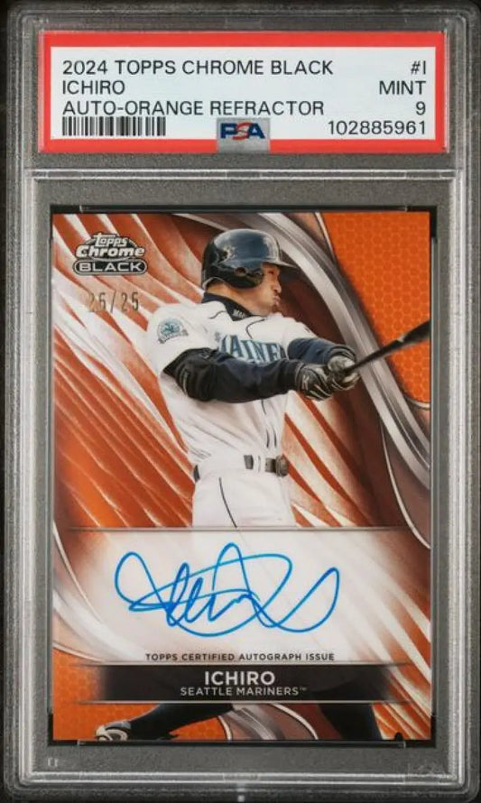 Graded Ichiro baseball card 2024 Topps Chrome Black Refractor from Seattle Mariners