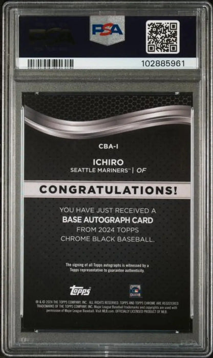 Graded Ichiro baseball card, 2024 Topps Chrome Black Refractor, Seattle Mariners, PSA 9 MINT