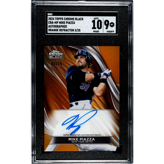 2024 Topps Chrome Black Refractor Orange #CBA-MP Mike Piazza SGC 9 MINT Auto 3/25 New York Mets Baseball Card