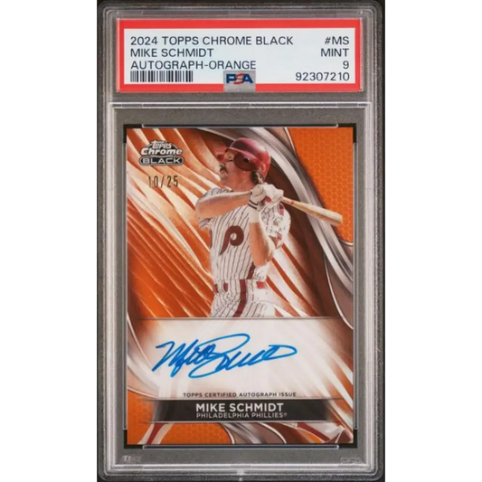 2024 Topps Chrome Black Refractor Orange #CBA-MS Mike Schmidt PSA 9 MINT Auto 18/25 Philadelphia Phillies Baseball Card