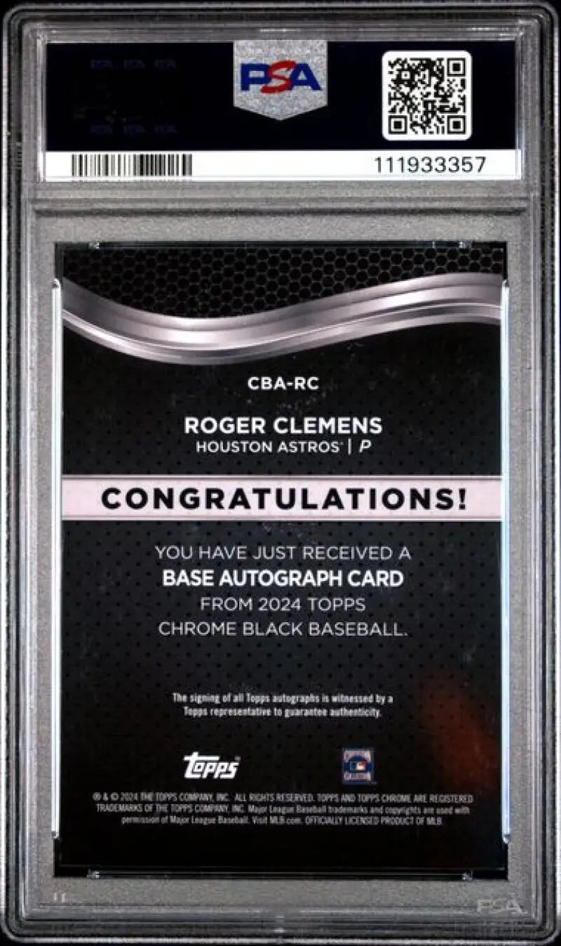 Graded Roger Clemens baseball card 2024 Topps Chrome Black Refractor Orange PSA 9