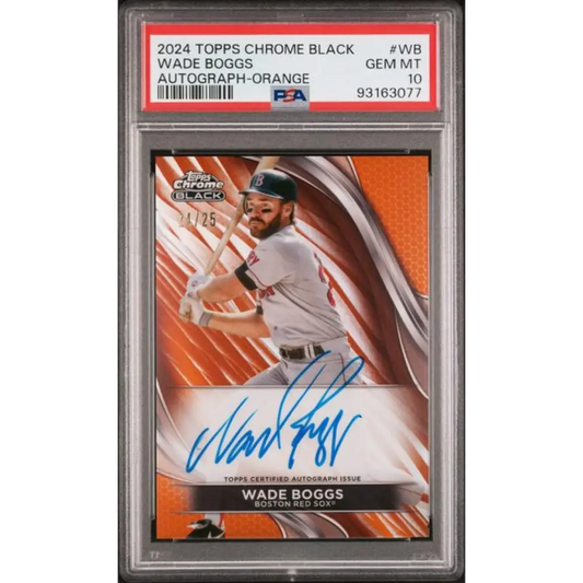 2024 Topps Chrome Black Refractor Orange #CBA-WB Wade Boggs PSA 10 GEM MINT Auto 24/25 Boston Red Sox Baseball Card