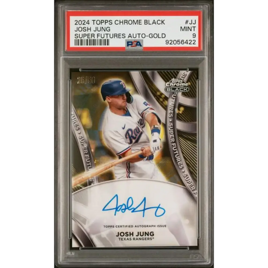 2024 Topps Chrome Black Super Futures 
Refractor Gold #SFA-JJ Josh Jung PSA 9 MINT Auto 25/50 Texas Rangers Baseball Card