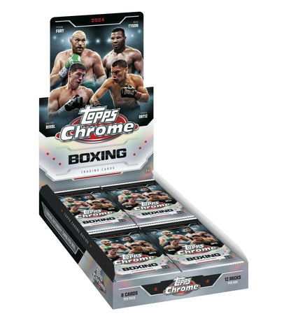 Retail display box of Topps Chrome Boxing trading cards from 2024 Topps Chrome Boxing Hobby
