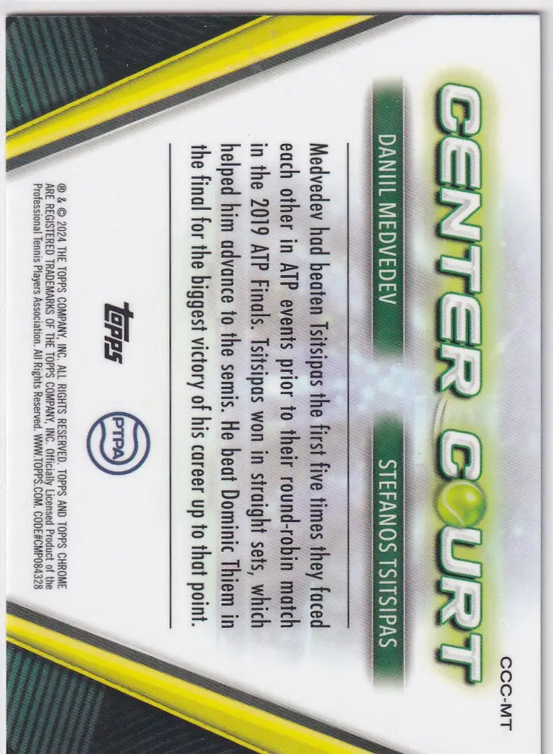 2024 Topps Chrome Center Court card featuring Daniil Medvedev in green and yellow design