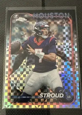 2024 Topps Chrome CJ Stroud Refractor X-Fractor football trading card featuring Houston Texans player