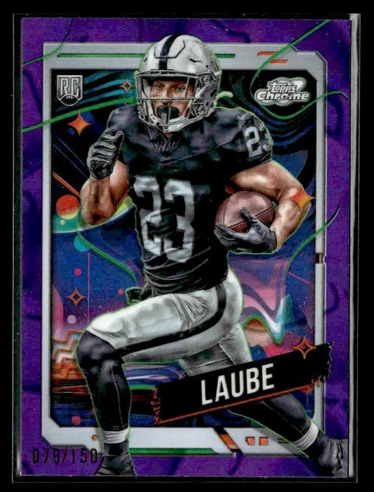 2024 Topps Chrome Cosmic Dylan Laube football trading card with purple nebula refractors