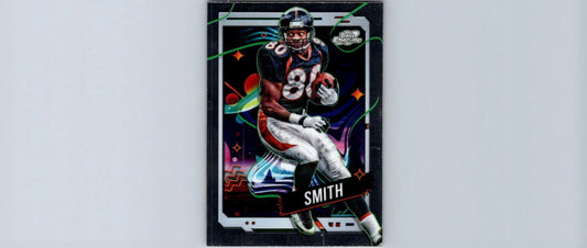 Football trading card featuring Rod Smith in Broncos uniform with colorful Topps Chrome Cosmic background