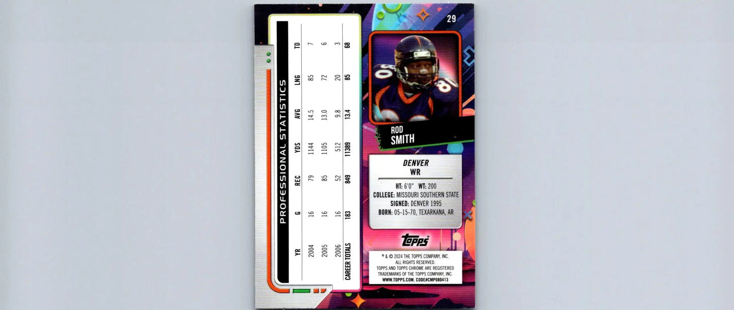 Vintage Rod Smith football trading card from 2024 Topps Chrome Cosmic series