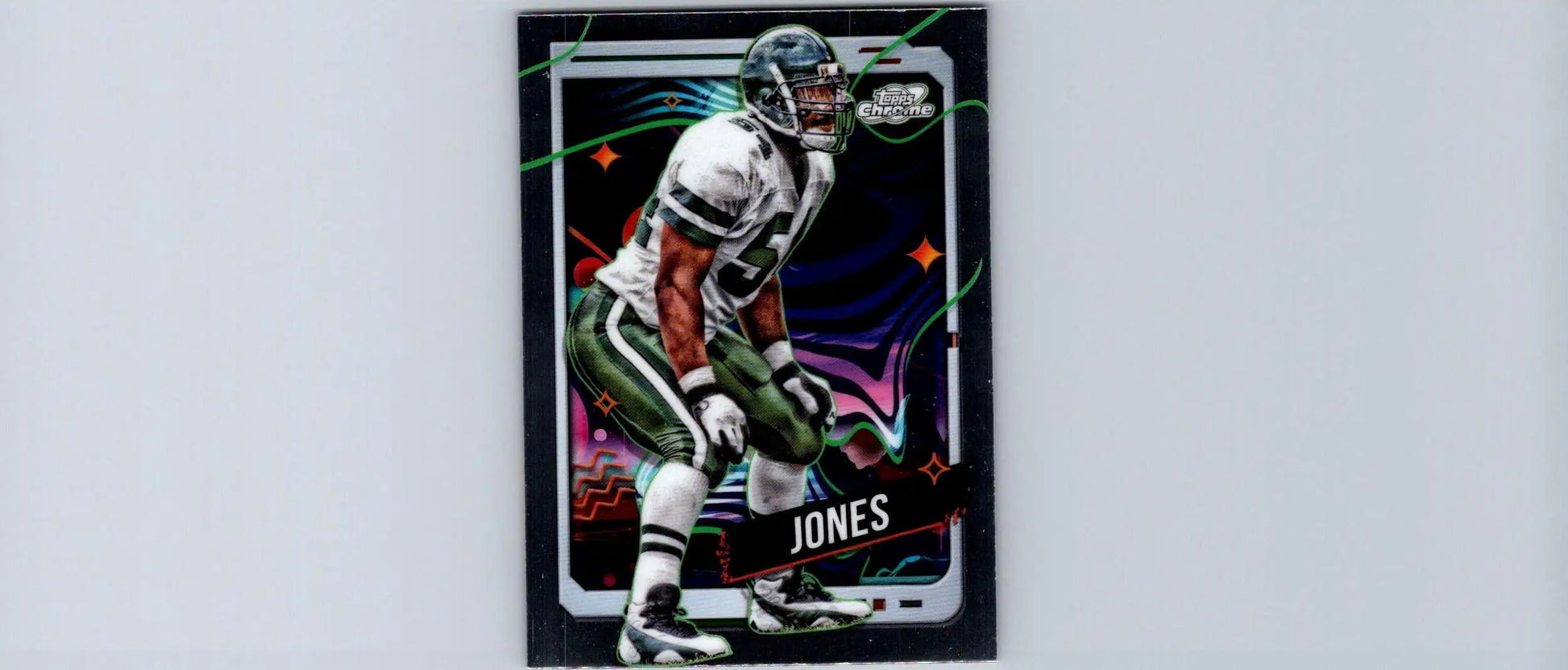 American football trading card of Marvin Jones in white and green jersey from Topps Chrome Cosmic