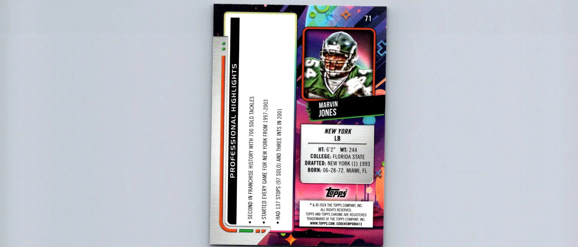 Football trading card featuring Marvin Jones in a green jersey from Topps Chrome Cosmic 2024