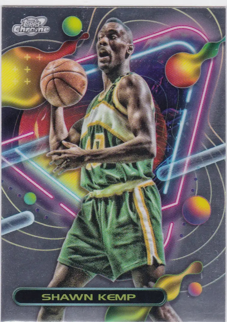 Shawn Kemp Seattle basketball card from 2024 Topps Chrome Cosmic featuring Kemp Seattle Supersonics
