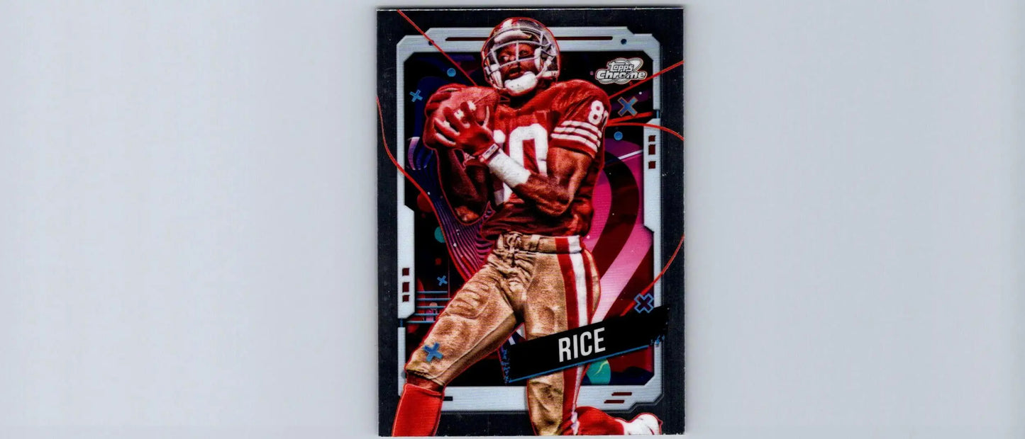 Jerry Rice trading card from 2024 Topps Chrome Cosmic featuring him catching a ball
