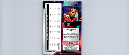 Back of a Jerry Rice Topps Chrome Cosmic football trading card in 2024 Topps Chrome Cosmic series
