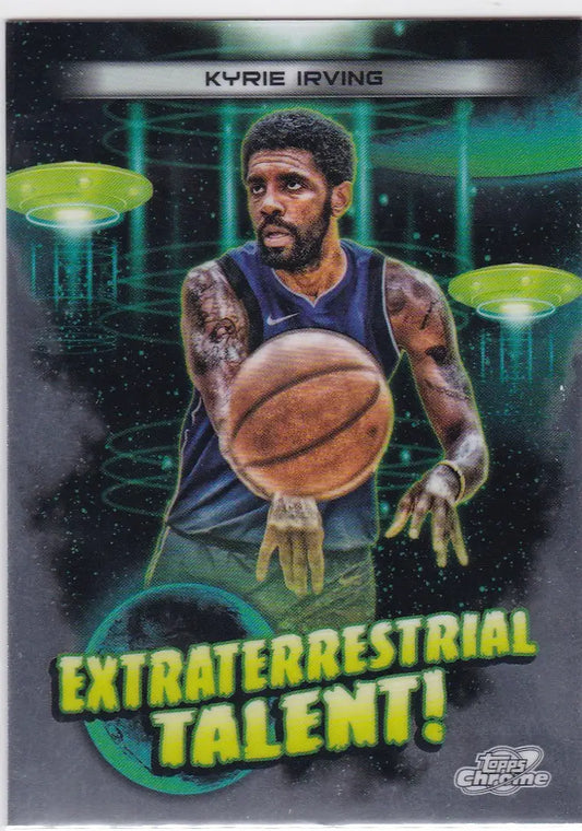 Kyrie Irving extraterrestrial basketball card from 2024 Topps Chrome Cosmic series