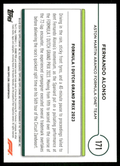 2024 Topps Chrome F1 Fernando Alonso #171 Racing - Trading Card