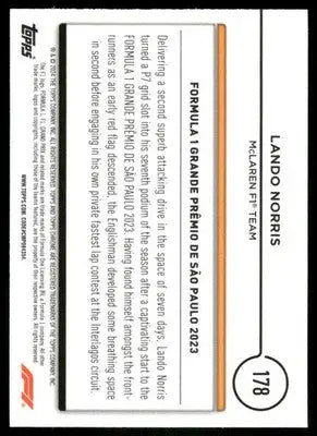 2024 Topps Chrome F1 Lando Norris #178 Racing - Trading Card