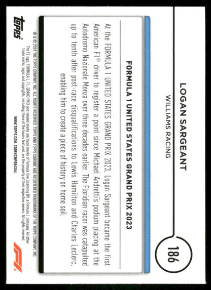 2024 Topps Chrome F1 Logan Sargeant #186 Award Winners Racing - Trading Card