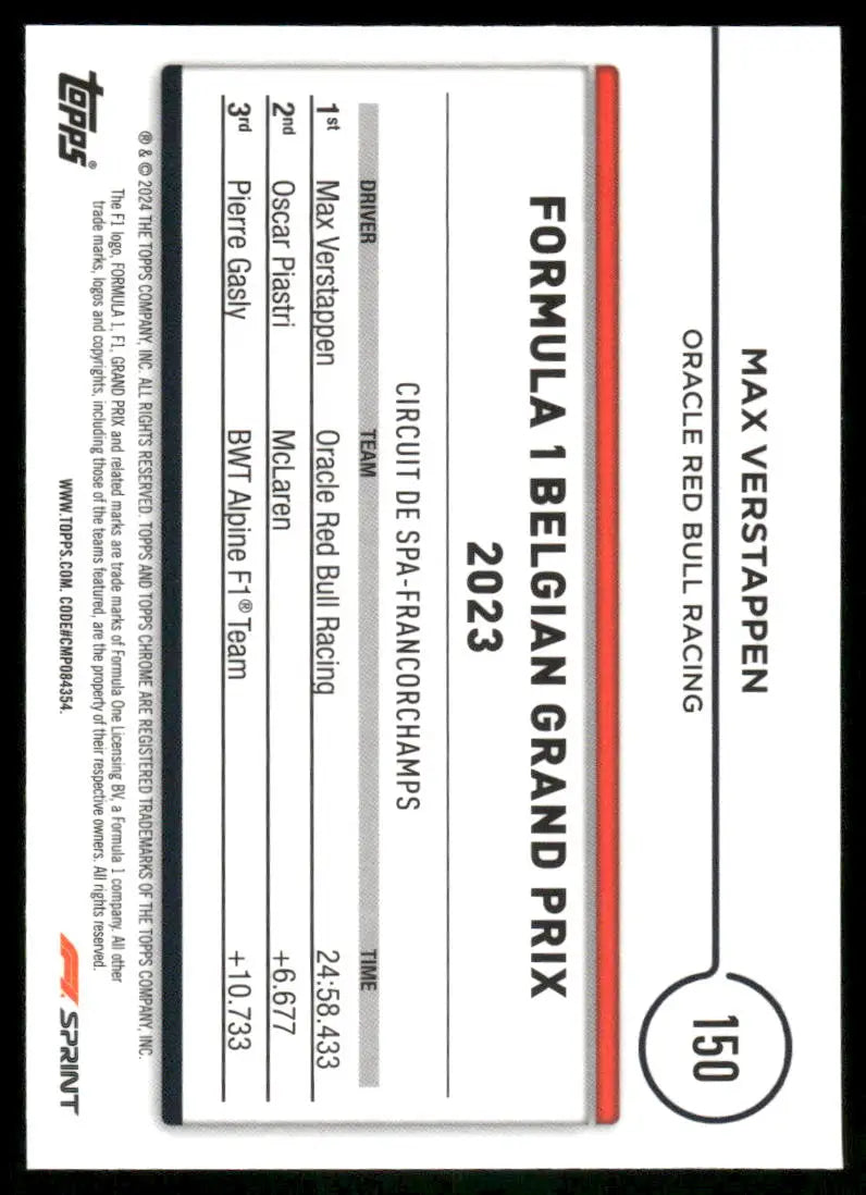 2024 Topps Chrome F1 Max Verstappen #150 Racing - Trading Card