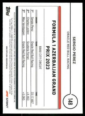 2024 Topps Chrome F1 Sprint Winners Sergio Perez #148 Auto Racing - Trading Card