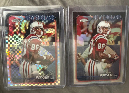 Two New England Patriots Irving Fryar Topps Chrome football cards with holographic parallel