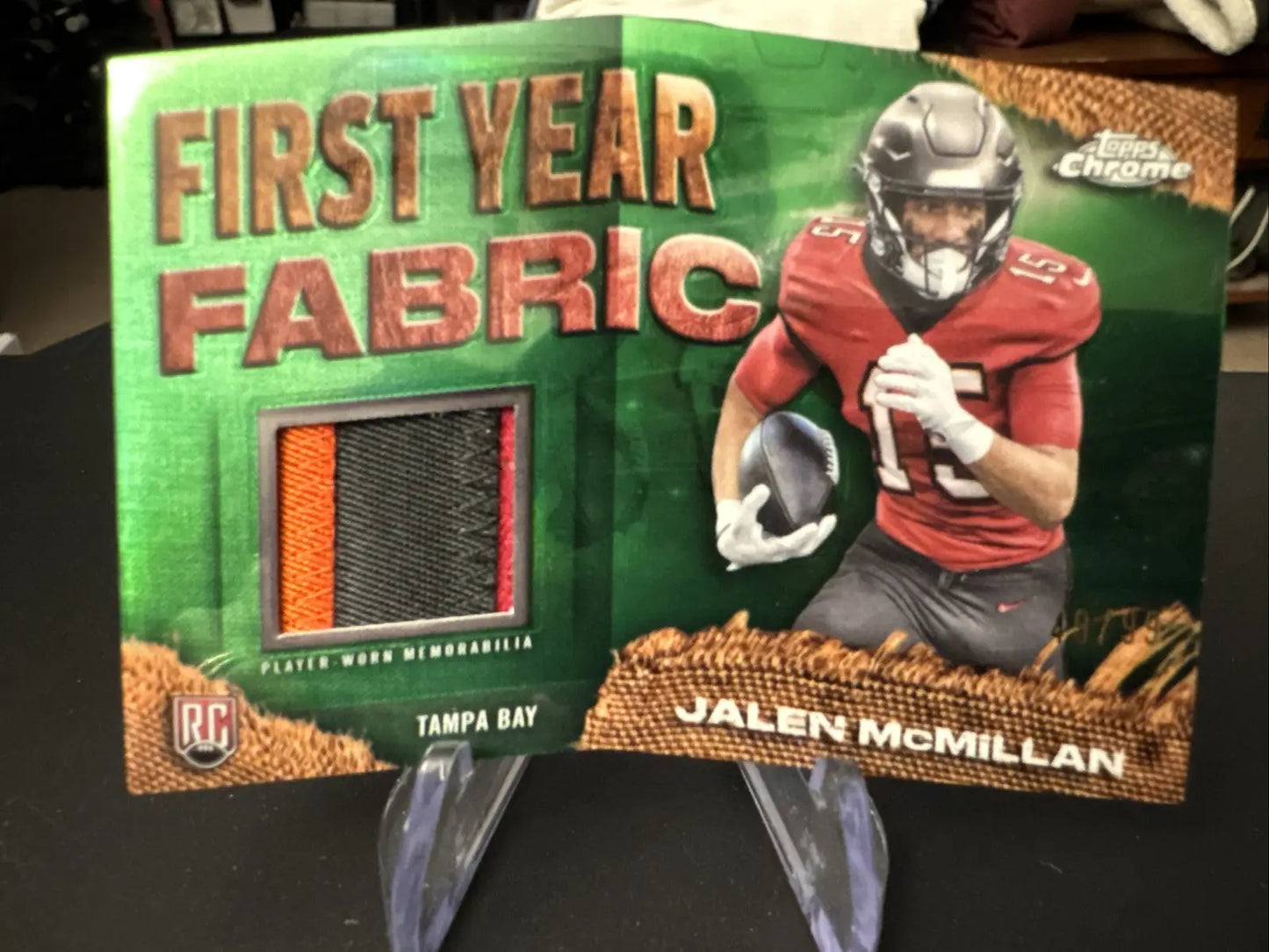 2024 Topps Chrome Football Jalen McMillan First Year Fabric RC with player-worn fabric