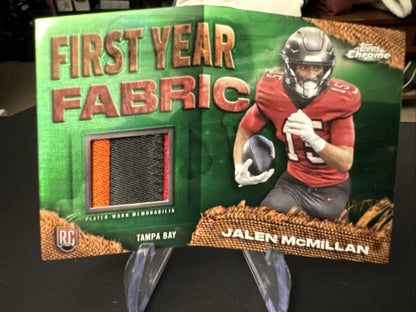 2024 Topps Chrome Football Jalen McMillan First Year Fabric RC with player-worn fabric