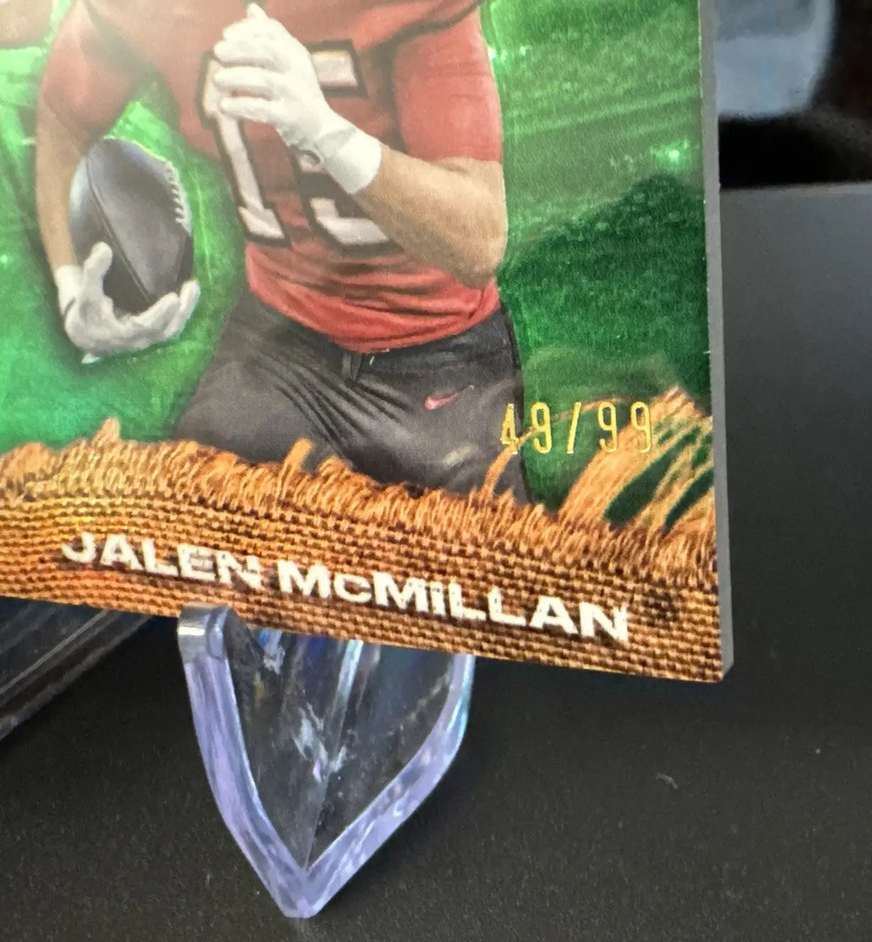 Football trading card of Jalen McMillan 2024 Topps Chrome First Year Fabric RC 49/99