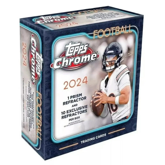 2024 Topps Chrome Football Trading Cards Mega Box showcasing premium trading cards