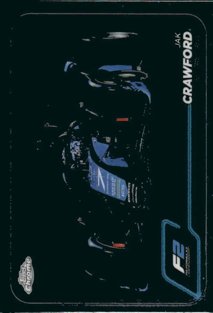 Formula 2 racing card of Jak Crawford from Topps Chrome, featuring DAMS Lucas Oil Racing