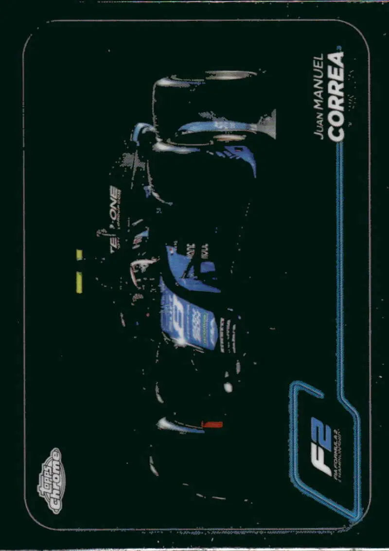 Juan Manuel Correa Formula 2 race car on 2024 Topps Chrome Formula 1 DAMS Lucas Oil card