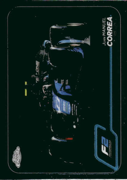 Juan Manuel Correa Formula 2 race car on 2024 Topps Chrome Formula 1 DAMS Lucas Oil card