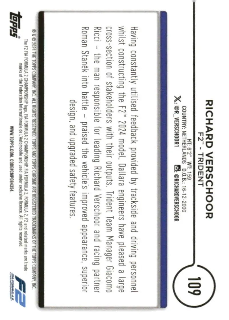 Richard Verschoor 2024 Topps Chrome F2 Trident Racing trading card NM-MT #109