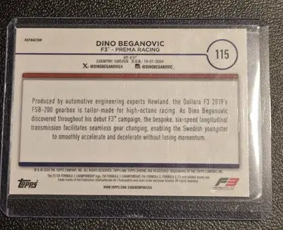 Dino Beganovic F3 trading card from 2024 Topps Chrome Formula 1 series
