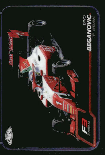 2024 Topps Chrome Formula 1 Dino Beganovic racing card featuring Formula 3 racing card style