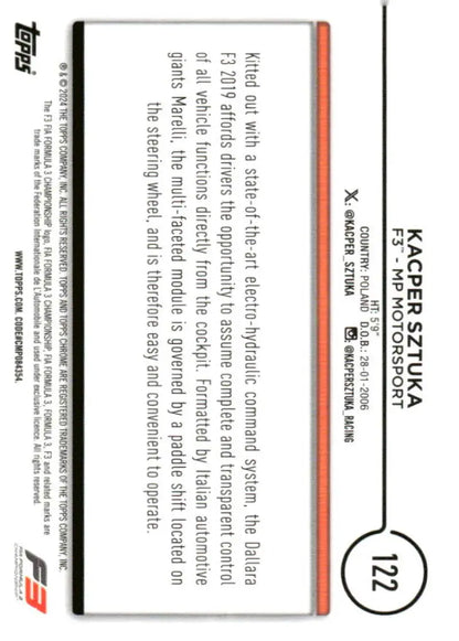 2024 Topps Chrome Formula 1 Kacper Sztuka Motorsport Racing Card F3 MP Motorsport