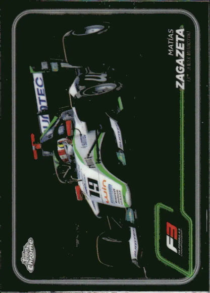 2024 Topps Chrome Formula 3 race car card featuring Jenzer Motorsport racing scene