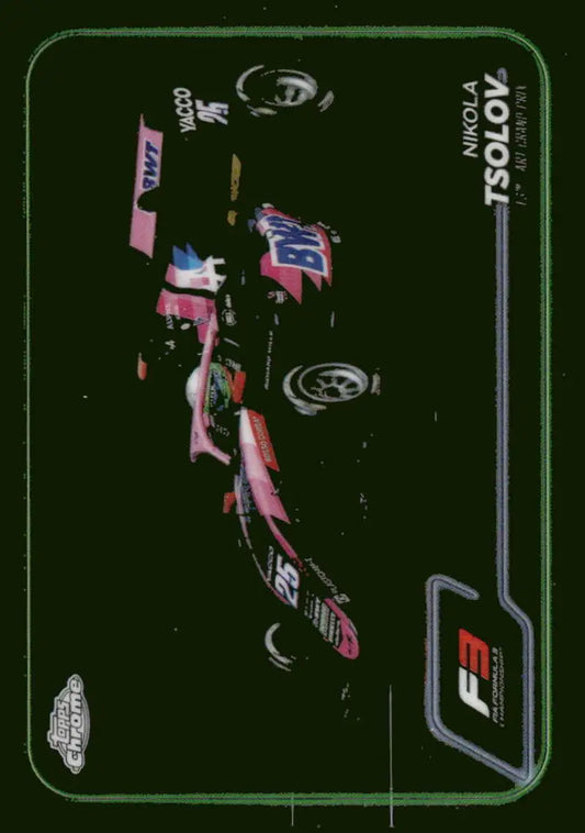 2024 Topps Chrome Formula 1 card featuring Nikola Tsolov and ART Grand Prix racing car