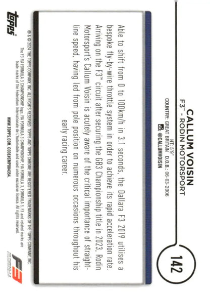 2024 Topps Chrome Formula 1 Card featuring Callum Voisin from Rodin Motorsport