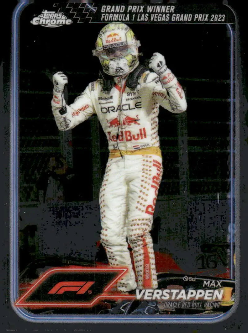 2024 Topps Chrome Formula 1 Max Verstappen trading card featuring Oracle Red Bull Racing