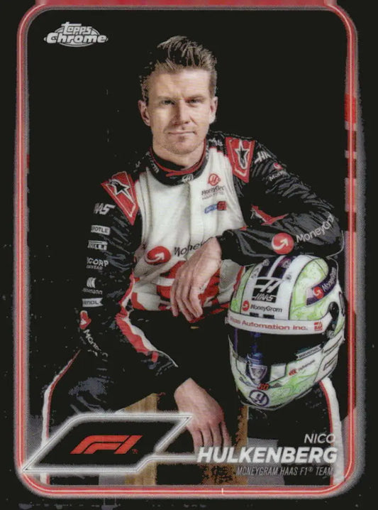 Nico Hulkenberg Topps Chrome trading card featuring Haas F1 Team racing design