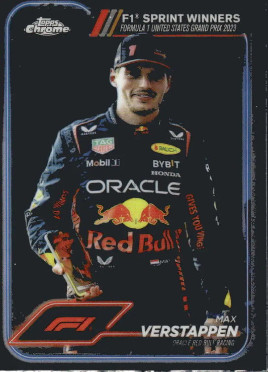 Max Verstappen F1 trading card featuring Red Bull Racing logo from 2024 Topps Chrome set