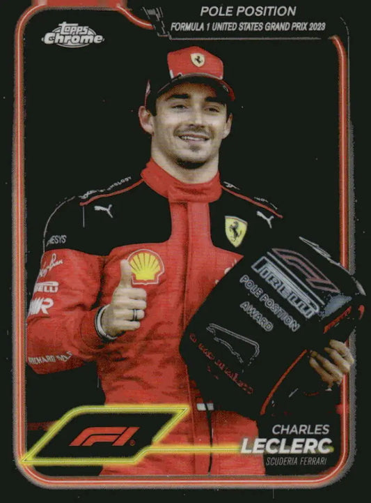 Charles Leclerc Scuderia Ferrari F1 trading card from 2024 Topps Chrome Ferrari HP Racing series