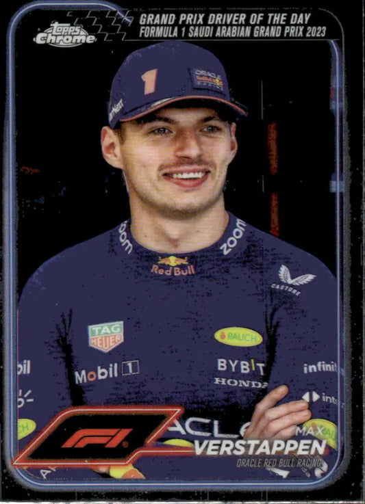 Max Verstappen trading card from 2024 Topps Chrome Oracle Red Bull Racing series
