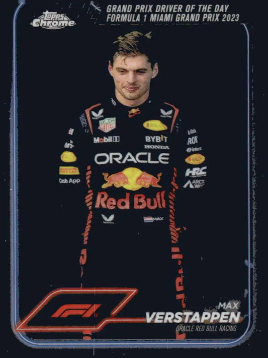 2024 Topps Chrome Formula 1 Max Verstappen trading card featuring Red Bull Racing insignia