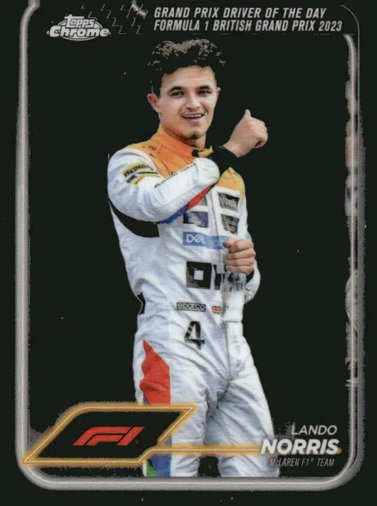 Lando Norris McLaren F1 Team trading card from 2024 Topps Chrome Series