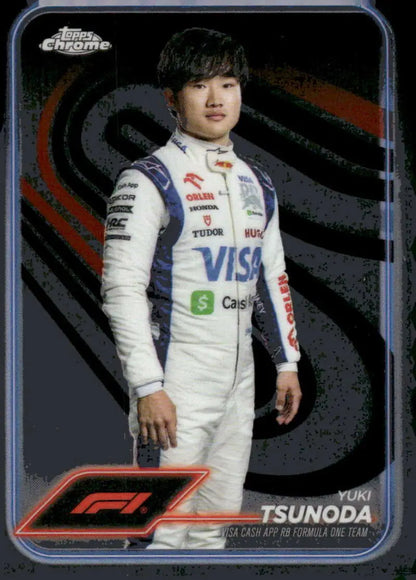 Yuki Tsunoda Topps Chrome Formula One trading card in 2024 Topps Chrome Visa Cash App RB collection
